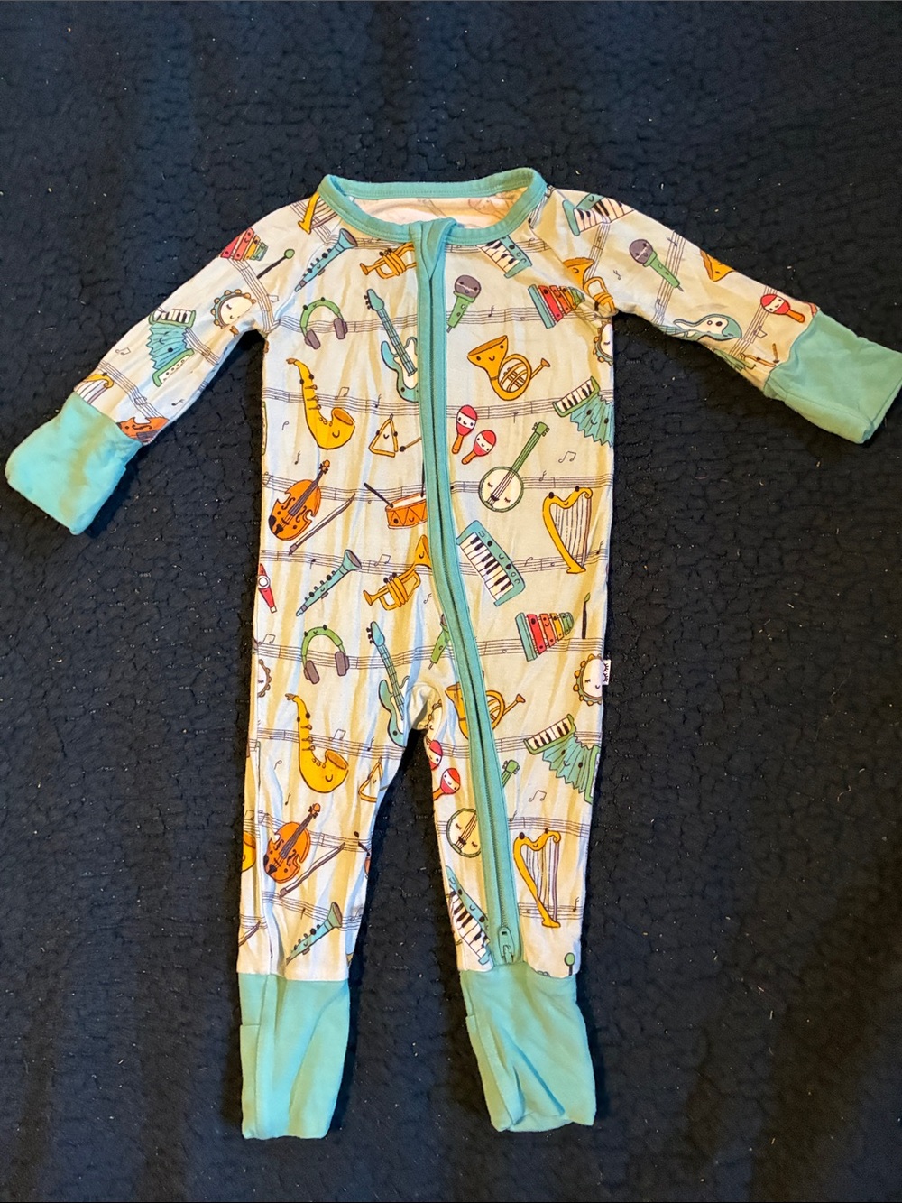 Little Sleepies Mint-Trim One-Piece Footie with Musical Instrument Print